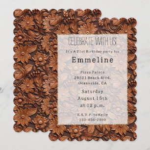 Western Cowgirl Bruin Bloemen Faux Leather Kaart