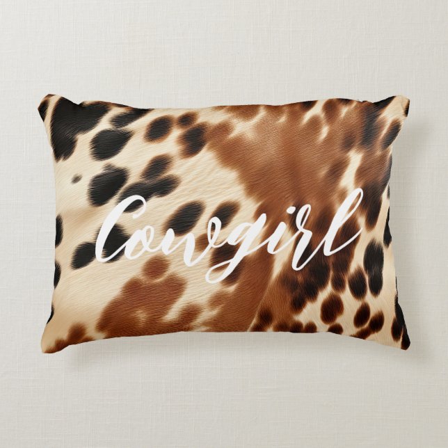 Western cowgirl bruin wit Koeienhuid Accent Kussen (Voorkant)