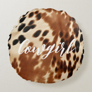 Western cowgirl bruin wit Koeienhuid Rond Kussen