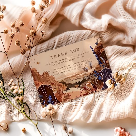 Western Cowgirl Cowboy First Birthday Bedankkaart