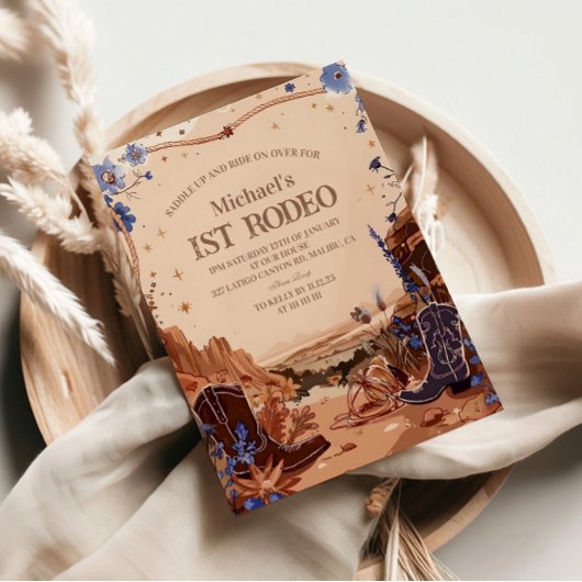 Western Cowgirl Cowboy First Birthday Kaart