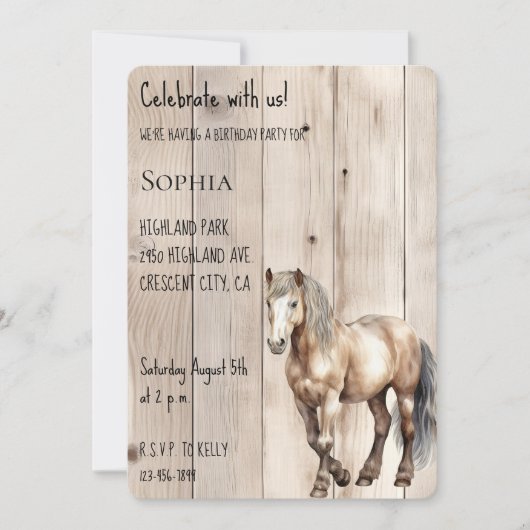 Western Cowgirl Cowboy Horse Faux Wood Birthday Kaart (Voorkant)