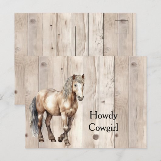 Western Cowgirl Cowboy Horse Faux Wood Briefkaart (Voorkant / Achterkant)