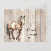 Western Cowgirl Cowboy Horse Faux Wood Briefkaart (Voorkant)