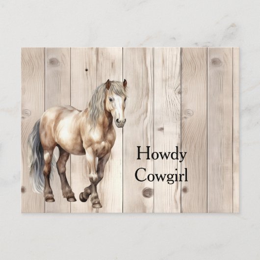 Western Cowgirl Cowboy Horse Faux Wood Briefkaart (Voorkant)