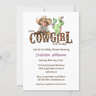 Western cowgirl desert cactus baby shower kaart