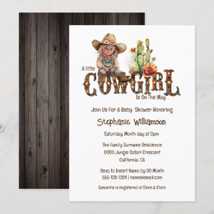 Western cowgirl desert cactus baby shower kaart