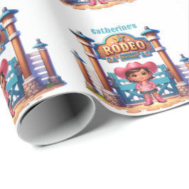 Western Cowgirl Eerste Rodeo Verjaardag Custom Cadeaupapier