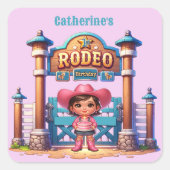 Western Cowgirl Eerste Rodeo Verjaardag Custom Vierkante Sticker (Voorkant)
