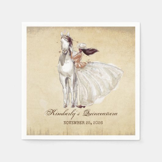  Western Cowgirl en Paard Quinceanera Servet (Voorkant)