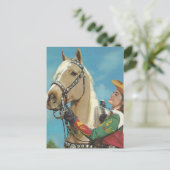  Western Cowgirl en Palomino Horse Briefkaart (Staand voorkant)