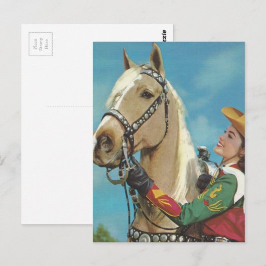  Western Cowgirl en Palomino Horse Briefkaart (Voorkant / Achterkant)