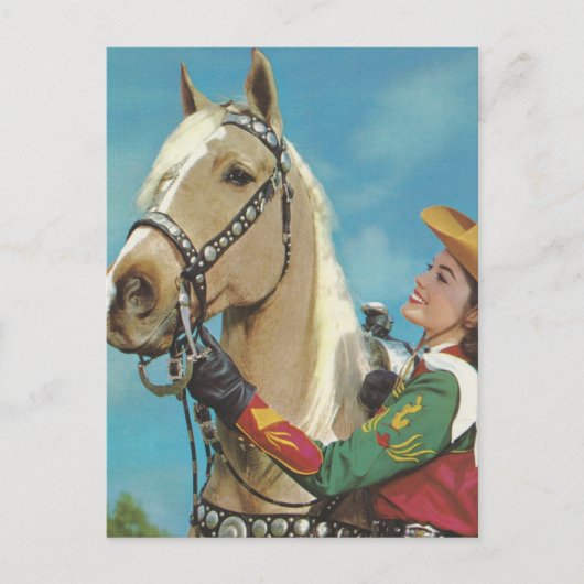  Western Cowgirl en Palomino Horse Briefkaart (Voorkant)
