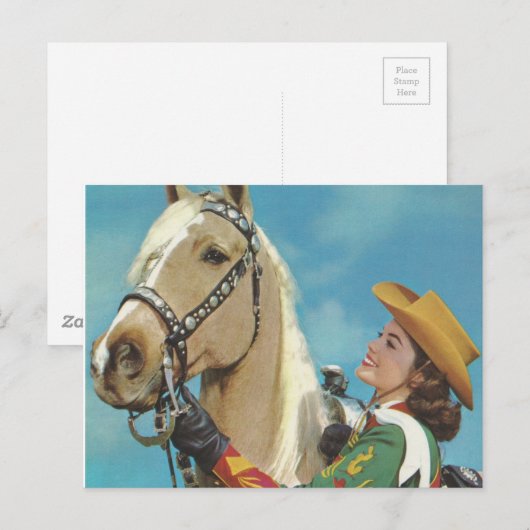  Western Cowgirl en Palomino Horse Briefkaart (Voorkant / Achterkant)