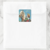 Western Cowgirl en Palomino Horse Vierkante Sticker (Tas)