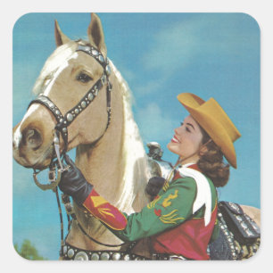 Western Cowgirl en Palomino Horse Vierkante Sticker