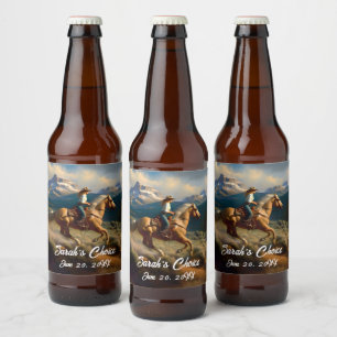 Western Cowgirl en Palomino Paardenbruiloft Bier Etiket