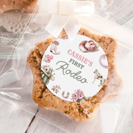 Western Cowgirl First Rodeo Birthday Party Ronde Sticker