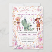 Western cowgirl Floral Waterverf Baby Girl Shower Kaart (Voorkant)