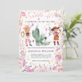 Western cowgirl Floral Waterverf Baby Girl Shower Kaart (Staand voorkant)