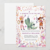 Western cowgirl Floral Waterverf Baby Girl Shower Kaart (Voorkant / Achterkant)