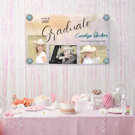 Western Cowgirl Foto Afstuderen Spandoek (Feest)