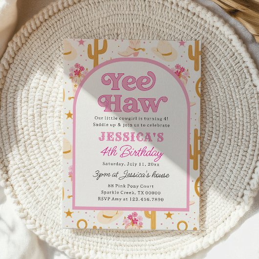 Western Cowgirl Fourth Rodeo 4th Birthday Party Kaart