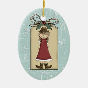  Western Cowgirl Gift Label Keepslag Keramisch Ornament