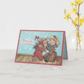  Western Cowgirl Kind en kerst kous Kaart (Gele Bloem)