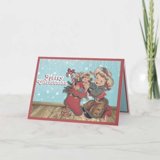  Western Cowgirl Kind en kerst kous Kaart (Voorkant)