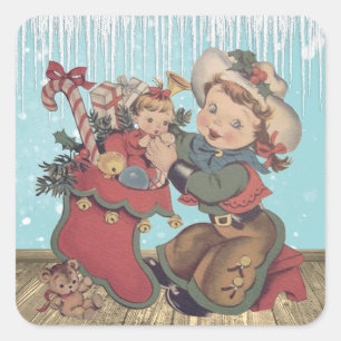  Western Cowgirl Kind en kerst kous Vierkante Sticker