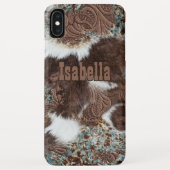 Western Cowgirl Koeienhuid bruin leder Case-Mate iPhone Case (Achterkant)