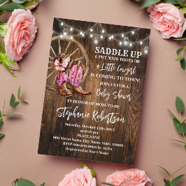 Western Cowgirl Komt naar Town Pink Baby shower Kaart
