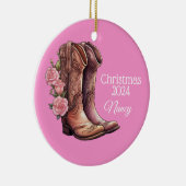 Western Cowgirl Laarzen Rozen Kerst Ornament (Rechts)