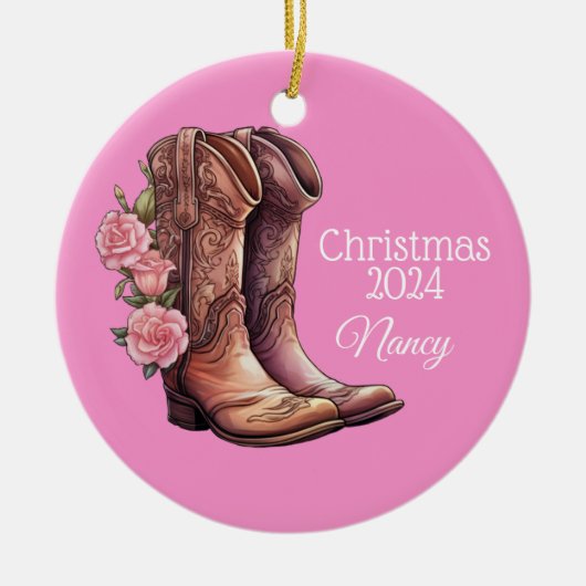 Western Cowgirl Laarzen Rozen Kerst Ornament (Voorkant)