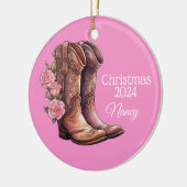 Western Cowgirl Laarzen Rozen Kerst Ornament (Links)