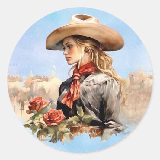 Western Cowgirl met Rozen Stickers (Voorkant)