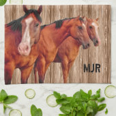 Western Cowgirl monogram met paarden Theedoek (Gevouwen)