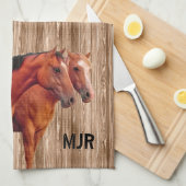 Western Cowgirl monogram met paarden Theedoek (Quarter Fold)