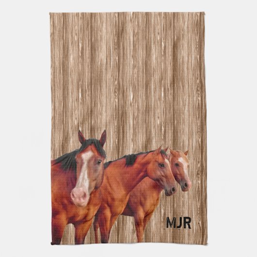 Western Cowgirl monogram met paarden Theedoek (Verticaal)