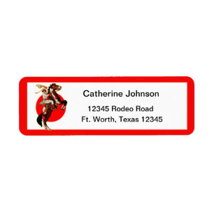 Western cowgirl op fokpaard etiket
