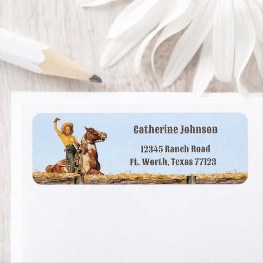 Western Cowgirl op het adres voor paardengolving Etiket (Insitu)