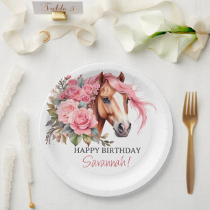 Western Cowgirl Paard Verjaardagsfeest Papieren Bordje