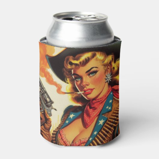 Western Cowgirl Pin Up Blikjeskoeler (Blikje Voorkant)