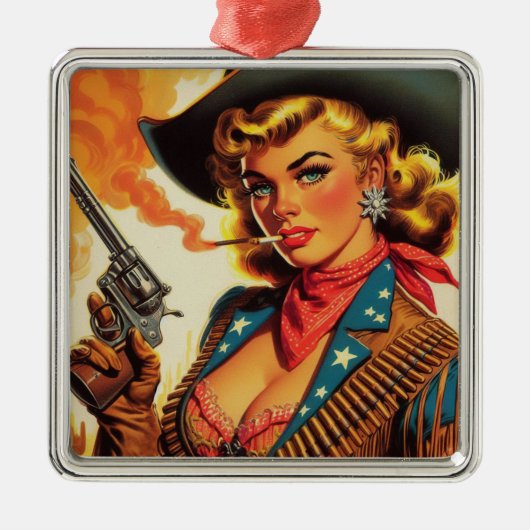  Western Cowgirl Pin Up Metalen Ornament (Voorkant)