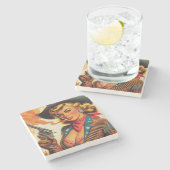  Western Cowgirl Pin Up Stenen Onderzetter (Zijkant)