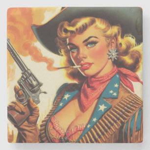 Western Cowgirl Pin Up Stenen Onderzetter