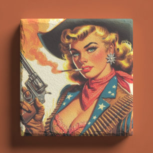 Western Cowgirl Pin Up Stenen Onderzetter