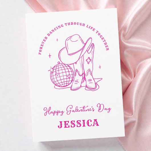 Western Cowgirl Pink Script Happy Galentine's Day Feestdagenkaart