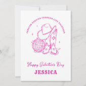 Western Cowgirl Pink Script Happy Galentine's Day Feestdagenkaart (Voorkant)
